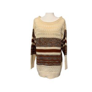 Vintage  Open weave Sweater Tunic Cream / Brown